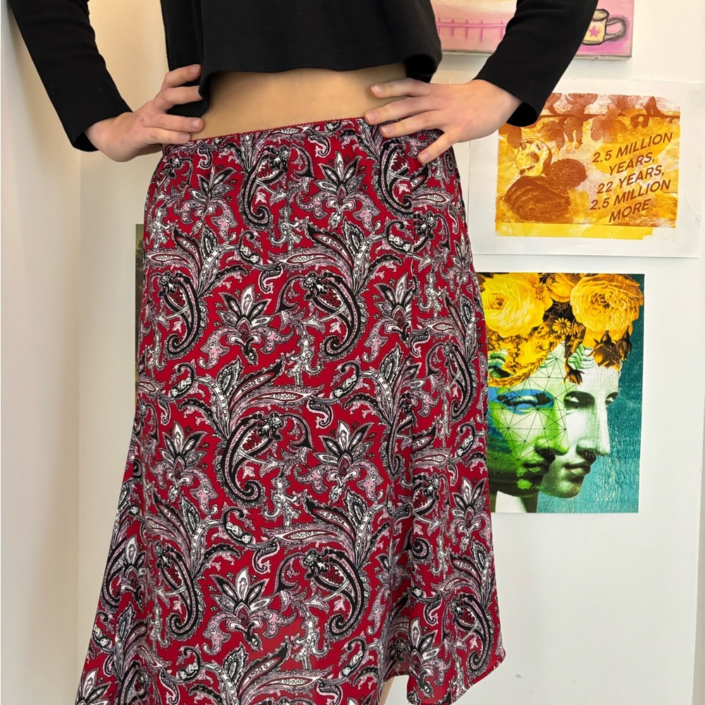 Rena Rowan Red and Black Paisley Midi Skirt